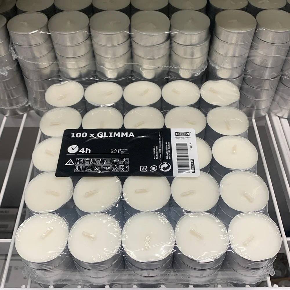 100 piece IKEA GLIMMA tea light candles dinner date night emergency ‼️